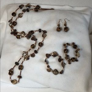 Brown-Stone Necklace, Bracelets, and Earring Set